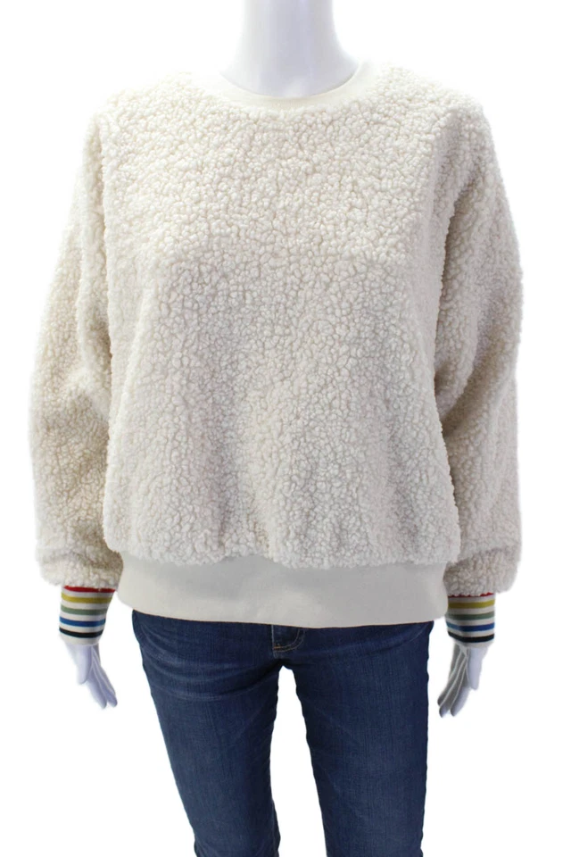 Suéter Sundry Mujer Piel Sintética Arco Iris Puño Detalle Cuello Redondo Blanco Talla 1 Foto 1 de 4