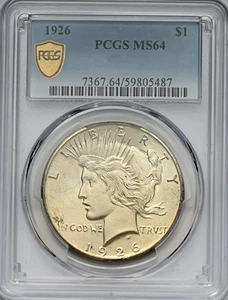 Dólar de plata Peace 1926 $1 - graduación profesional MS64 - brillo satinado brillante - calidad gema - Imagen 1 de 4