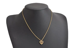 Authentic Christian Dior Gold Tone Chain Rhinestone Pendant Necklace CD 4113N - Picture 1 of 10