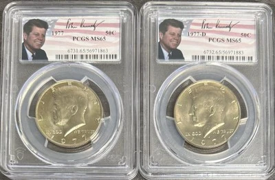 1977 P & D Kennedy Half Dollars PCGS MS65 Portrait Signature Label - Image 1 of 2