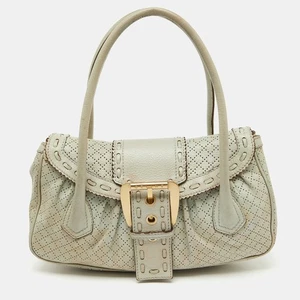 Celine Light Grey Perforated Leather Buckle Detail Satchel - Picture 1 of 10