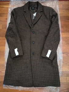 Express Mens Brown  & Black Houndstooth Overcoat Size Large. NWT - Picture 1 of 9