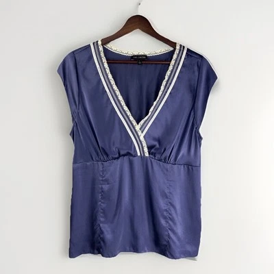 Y2K Vintage The Limited 100% Silk Top L Wrap Sleeveless Lace Blue Fairy Grunge - Image 1 of 4