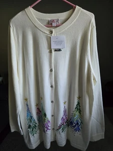 New Quacker Factory Size XL Embroidered Sequin & Stud Tree Cardigan - Picture 1 of 5