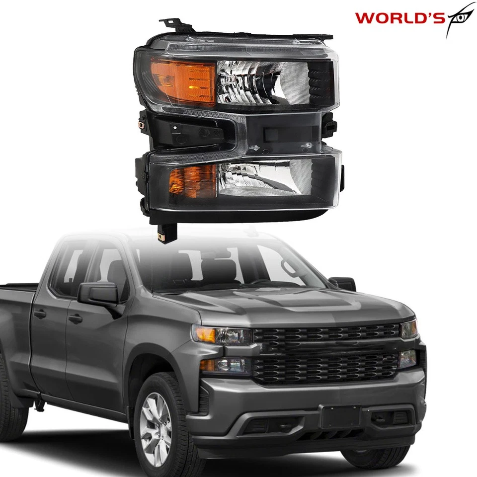 For Chevrolet Silverado 1500 2019 2020 2021 Headlight Halogen Black Right Side - Image 1 of 4