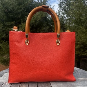 VALENTINA Satchel Handtasche italienisches Leder orange Dreifachtaschen Umhängegurt - Bild 1 von 13