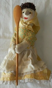 Vintage Handmade Rag Grandma Cloth Doll 14 inch Yarn Hair Kitchen Cook - Picture 1 of 5
