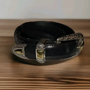 Vtg Brighton Black With Metal Accents leather Women's belt 32" ML USA Western - Picture 1 of 4