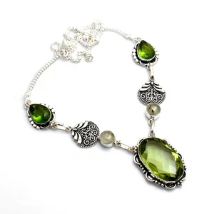 Peridot Prehnite Gemstone Ethnic Handmade Necklace Jewelry Gift 26 Gms AN 14646 - Picture 1 of 1