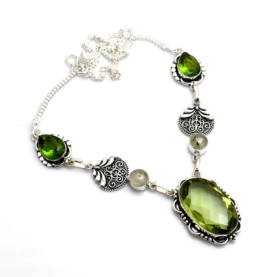 Peridot Prehnite Gemstone Ethnic Handmade Necklace Jewelry Gift 26 Gms AN 14646 - Image 1 of 1