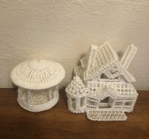 Vintage Kunststoff viktorianisches Haus & Pavillon-handgefertigte Nadelspitze Miniaturen - Bild 1 von 17