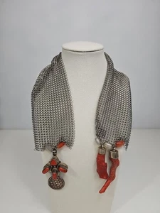 Chainmail Armor Necklace Red Coral - Picture 1 of 9