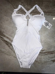 NWT Becca by Rebecca Virtue Women's One Piece Swimsuit Medium Criss Cross White - Picture 1 of 13