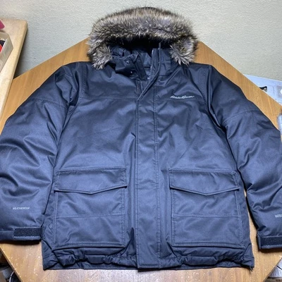 Eddie Bauer Weatheredge Down Parka EB559 Coat Mens L Removable Fur Black - Image 1 of 4