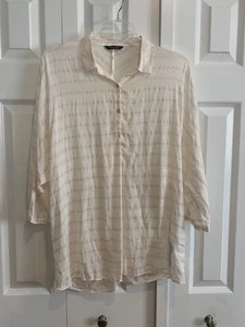 Massimo Dutti Linen/Viscose Blend Top Cream & Beige Sz L Long Sleeve Lagenlook - Picture 1 of 16