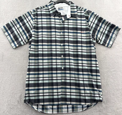 Salt Life Shirt Men’s Medium Blue Plaid Short Sleeve Button Up SLX Performance - Image 1 of 4