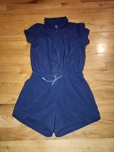 Athleta Girl Vacay All Day Romper Sz Lg/12 Navy Blue Short Sleeve Stretch Exc - Picture 1 of 3