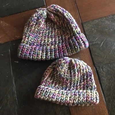 Handmade Crocheted Knit Mommy And Me Beanie Matching Hats - Image 1 of 4