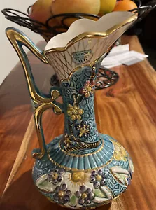 Vaso vintage H. Bequet Quaregnon, made in Belgium, 10 pollici, splendido blu. - Foto 1 di 9