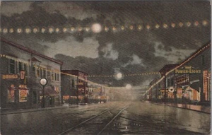 Hewitt Avenue Night Power Light Drug Store Tracks Everett WA postcard LQ6 - Picture 1 of 2