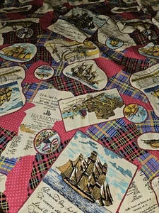 Vintage Rare Ship/Nautical Themed Olde Worlde Style Cotton Fabric 46" X 46" Wide - Picture 1 of 10