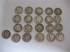 Lot of 21 .90% Silver Liberty Head Mercury Dimes 1917-1945 various years