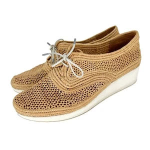 Robert Clergerie Lisa Wedge Platform Oxfords Size 39 US 8.5 Woven Straw Raffia - Picture 1 of 18