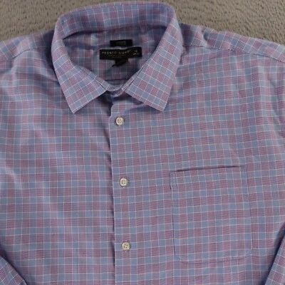 Camisa Pronto Uomo Para Hombre 2XL 18 34/35 Azul Púrpura Bolsillo a Cuadros 100% Algodón Foto 1 de 4