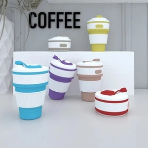 Faltbare Kaffee Becher mit Deckel Coffee to go BPA Frei Reisebecher 400ml - Bild 1 von 16