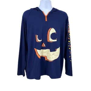 Halloween Hoodie Size 2X Navy Gourdys Pumpkin Run 2021 Zipper Pocket Sour Fish - Picture 1 of 13