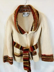 Vtg Sweater Pallas Original Hand Loomed Ireland %100 Wool sweater M/L Belted - Picture 1 of 13