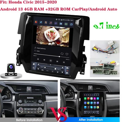 9.7" Tesla Style Android 11 Car Stereo GPS For Honda Civic 2012-2015 CarPlay 64G - Image 1 of 4