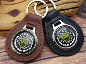 RARE VINTAGE JAGUAR GENUINE LEATHER KEY FOB CHAIN RING Automotive CAR TRUCK - Bild 1 von 7
