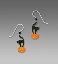 Sienna Sky Earrings Sterling Silver Hook Black Halloween Cat Standing on Pumpkin