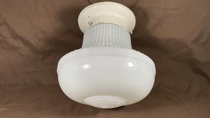 Antique Art Deco Ceiling Light Fixture Schoolhouse Milk Glass Shade Globe - Picture 1 of 14