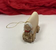 Vintage Wooden Covered Wagon w/Doll Yarn Hair Christmas Ornament