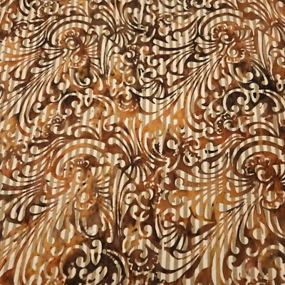 Apothecary BTY Banyan Batiks Floral Scroll Stripe Browns - Image 1 of 4