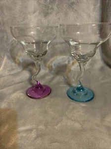 2 Libbey Margarita Martini mundgeblasene Gläser Z Stiel Multicolor Kunstglas 7" USA - Bild 1 von 7