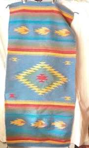 Zapoteken Fuß gewebt Southwestern Wolle Teppich Wandbehang 27"x 58" Mexiko blau rot - Bild 1 von 6
