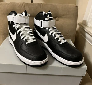 NIKE BLACK WHITE AIR FORCE 1 '07 HIGH TOP SNEAKERS SHOES 11 10 45 29 CLASSIC - Picture 1 of 13