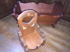 Vintage Hand Made Natural Wood Toy Doll Furniture Bed and Chair Child’s Play Set