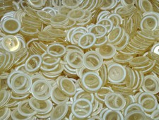 50 Vintage/New : CLEAR WINDOW with WHITE TRIM plastic 19mm BUTTONS @ Mod 60s/70s