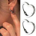 Womens Girls Silver Plated Crystal Heart Ring Hoop Stud Earrings Jewellery US *