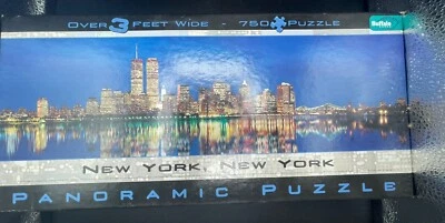 NEW YORK SKYLINE AT NIGHT 750 Piece Panoramic Jigsaw Puzzle Twin Towers - Image 1 of 2