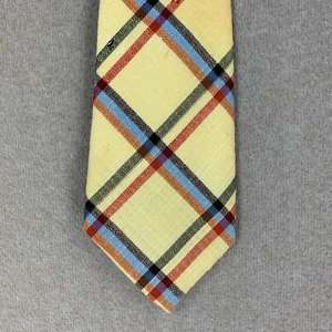 Vintage Tie 1970s Carson Pirie Yellow Plaid Wool Linen Wide Necktie Disco Retro - Picture 1 of 16
