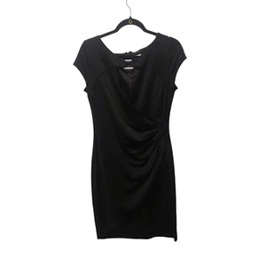 Vestido de cóctel vintage CACHE pequeño negro envolvente con sobrepelliz Y2K talla 10 M - Imagen 1 de 5