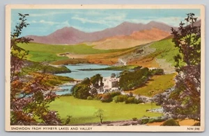 Tarjeta postal de Snowdon de Mymbyr Lakes and Valley en Snowdonia en el norte de Gales - Imagen 1 de 2