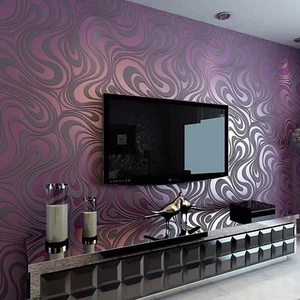 Purple Wallpaper 3D Waves Embossed Textured Feature Livingroom Wall Paper 9.5M - Picture 1 of 11