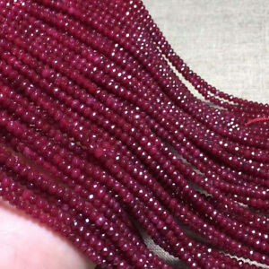 Pierre précieuse rouge rubis naturel à facettes 2 x 4 mm rondelle perles lâches 15 pouces