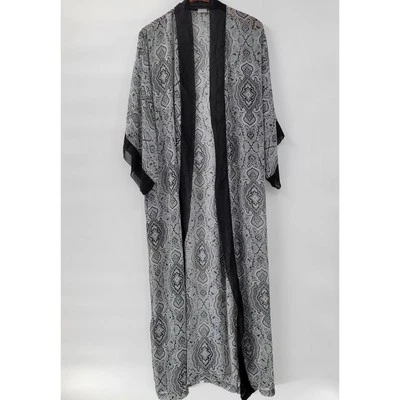 Lencería Cacique Vintage Kimono Bata @L/XL Mujer Gris Negro Transparente Cachemira Larga Foto 1 de 4